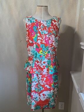 I.N. Studio Coral Multi Floral Peplum Midi Dress